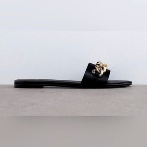 Zara Flat Leather Sandals with Chain